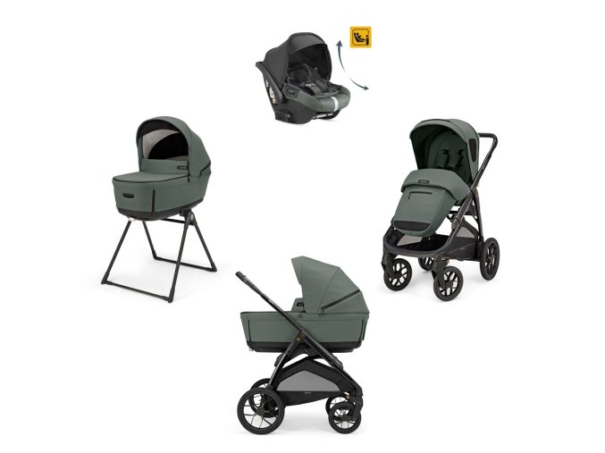 Odľahčený kočík do terénu APTICA XT Taiga Green s adaptívnym odpružením, priestrannou korbičkou s 5-timi okienkami, o 1,5 kg ľahším podvozkom s veľkými kolesami a polohovacou autosedačkou DARWIN RECLINE zelená