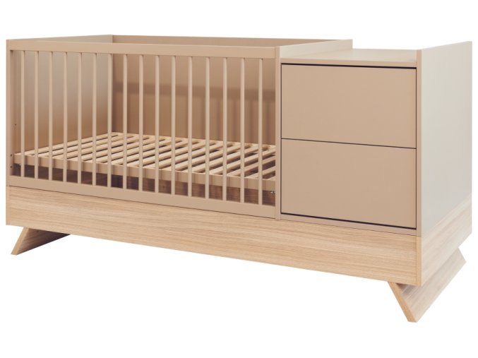 Kombi postieľka Faktum Sienna 3v1 Cappuccino 70x120, vo farbe cappuccino, s dotykovým ovládaním, prestaviteľná na väčšiu detskú posteľ a praktickú skrinku