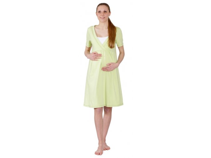 Těhotenská bavlněná noční košile v letní světle zelené barvě.