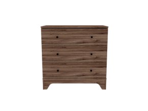 Komoda Faktum Nest Walnut v odtieni tmavého orecha s čiernymi úchytkami, 3 zásuvky s objemom 55 litrov