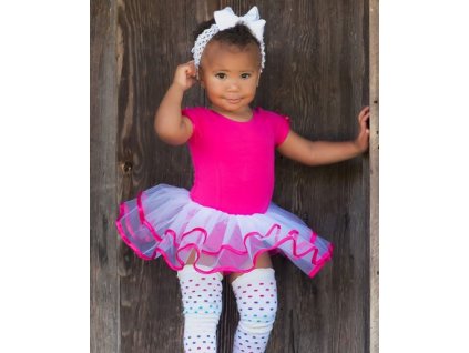 RuffleButts - Fuchsia & White Tutu Leotard body so sukničkou