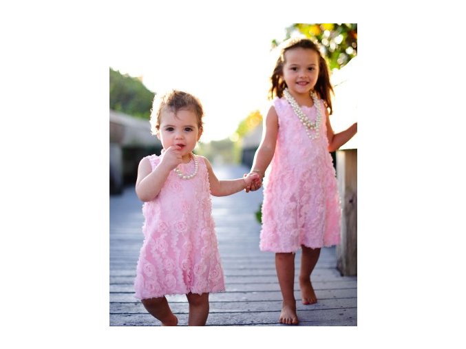 RuffleButts - Pink-Peachy Flower šaty