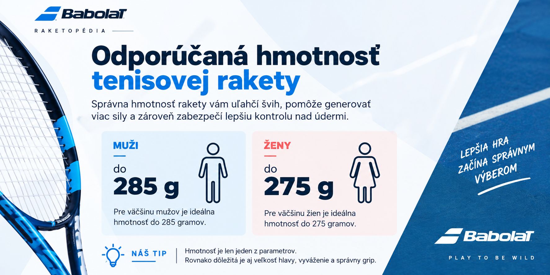Odporúčaná hmotnosť tenisovej rakety pre začiatočníka