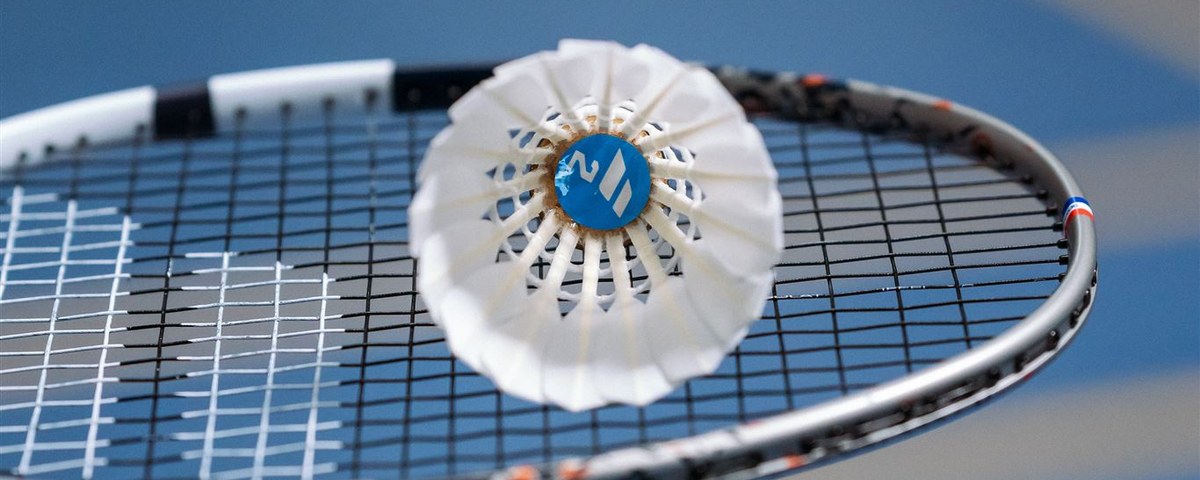 Detail bedmintonového košíka pri rakete Babolat