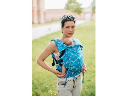 Ergonomické nosítko Be Lenka Mini Leaves Azure klasické popruhy + chrániče ramenních popruhů