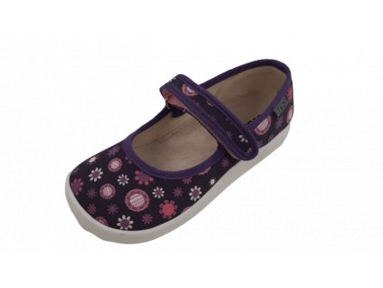 Beda barefoot textilní baleríny BF0001/BA Violet Flowers