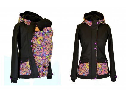 Softshelová bunda jaro podzim pro přední nošení černá kašmír Shara3