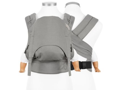 ergonomické nosítko fidella flowclick half buckle babytrage chevron hellgrau baby