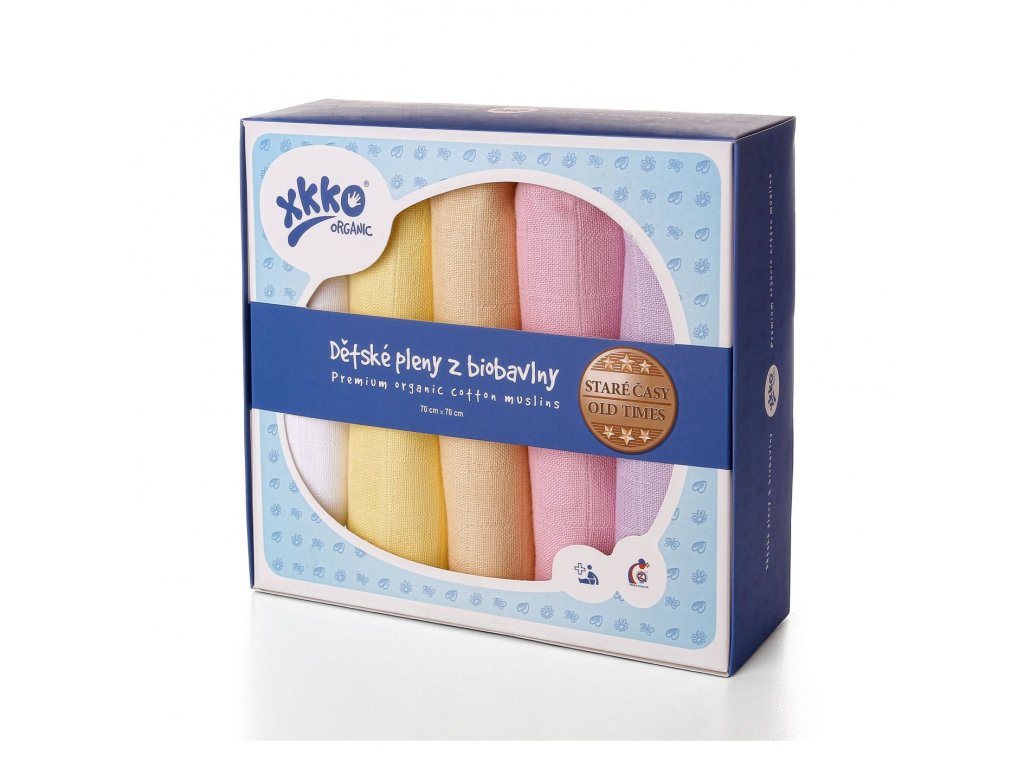 Dětské pleny z biobavlny XKKO Organic 70x70cm Staré časy Pastels for Girls