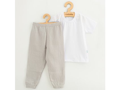 Dětská bavlněná souprava tričko a mušelínové kalhoty New Baby Kindergarten světle šedá 110 (4-5r)