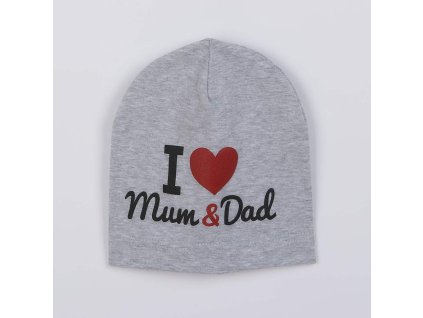 Dětská čepička New Baby I Love Mum and Dad šedá 3- 9 m