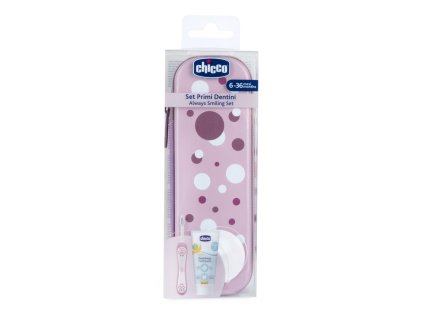 CHICCO Set zubní kartáček a pasta v pouzdře Always smiling - lilac, 6m+
