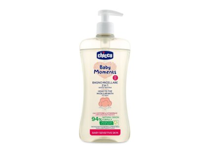 CHICCO Šampon micelární na vlasy a tělo s dávkovačem Baby Moments Sensitive 94% přírod. složek 500ml