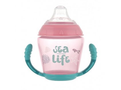 Canpol babies Nevylévací hrníček se silikonovým ventilem 230 ml SEA LIFE růžový