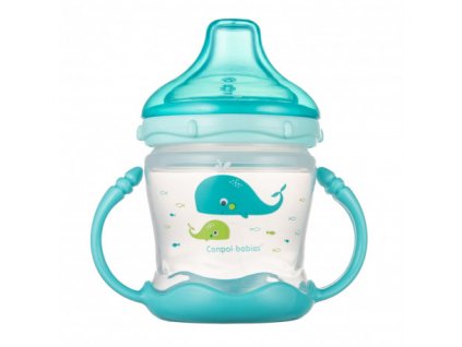 Canpol babies Nevylévací hrneček se silikonovým pítkem LOVE&SEA 180ml modrý