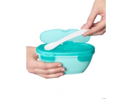 Miska s lžičkou v ochranném pouzdře Easy Serve Teal 240ml, 3m+