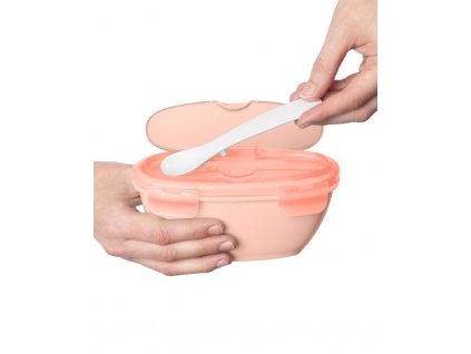 Miska s lžičkou v ochranném pouzdře Easy Serve Coral 240ml, 3m+