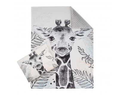 ESITO Luxusní sada do postýlky MINKY Žirafa - stříbrná / 77 x 100, 30 x 43 cm