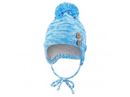 Čepice pletená zavazovací bambule a knoflíky Outlast ® - modrá melír Velikost: 1 | 36-38 cm