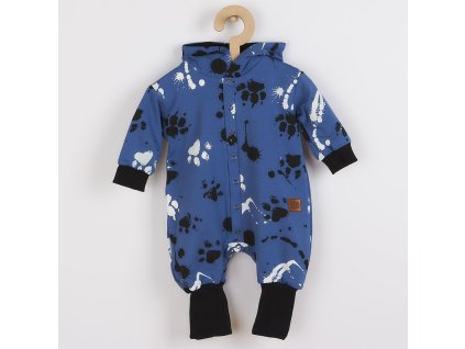 Kojenecký bavlněný overal s kapucí a oušky New Baby tlapka modrý 86 (12-18m)