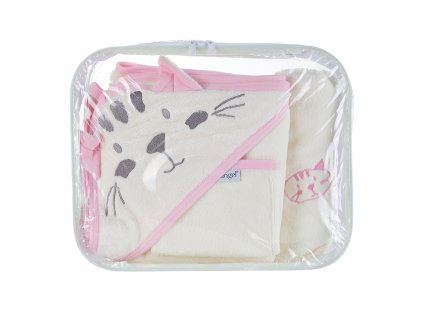 SET osuška,ručník,žínka BAMBUS - natur růžová kočka