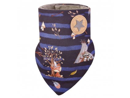 Šátek na krk podšitý Outlast® - tm.modrá zvířátka teepee/šedý melír Velikost: uni