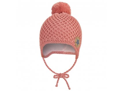 43383 cepice pletena zavazovaci drobny vzor bambule outlast pudrova