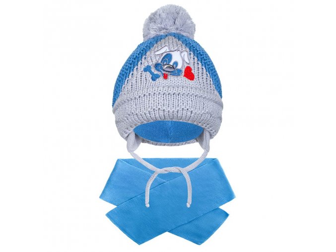 Zimná detská čiapočka so šálom New Baby psík tmavo modrá