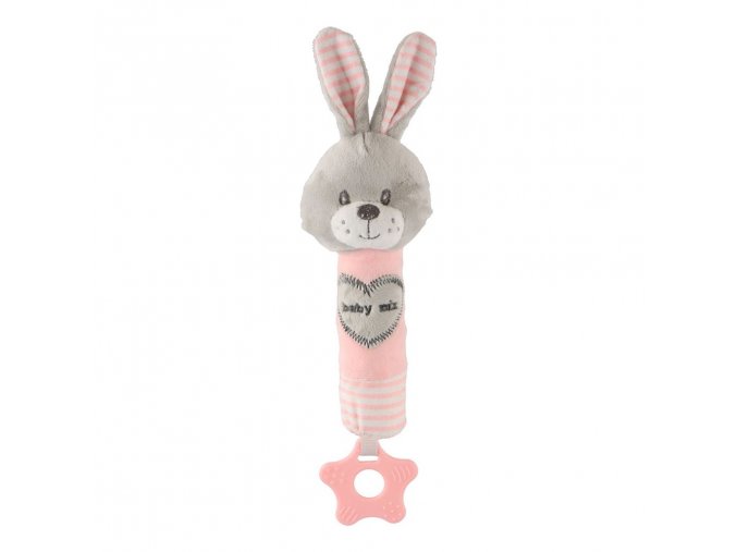 Detská pískacia plyšová hračka s hryzátkom Baby Mix králik ružový