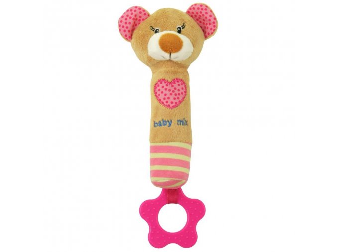 Detská pískacia plyšová hračka s hryzátkom Baby Mix medvedík ružový