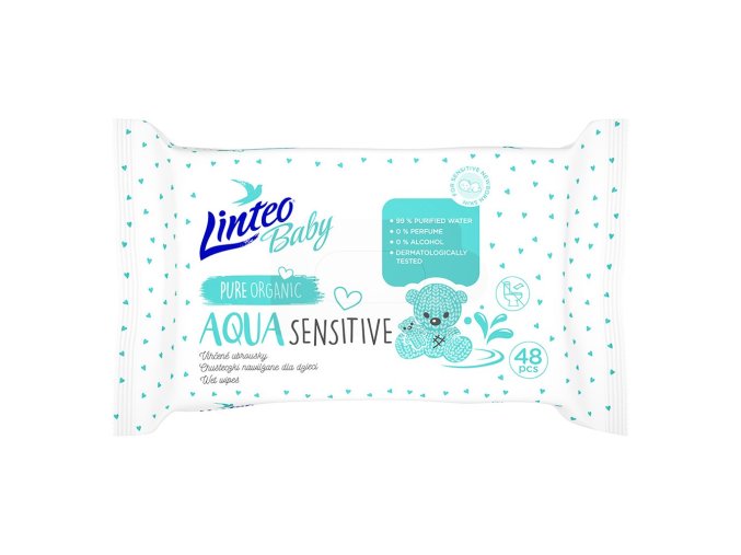 Detské vlhčené obrúsky Linteo Baby AQUA SENSITIVE 48 ks