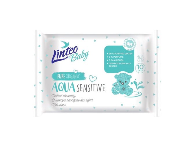 Detské vlhčené obrúsky Linteo Baby AQUA SENSITIVE 10 ks