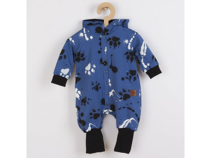 Dojčenský bavlnený overal s kapucňou a uškami New Baby labka modrý