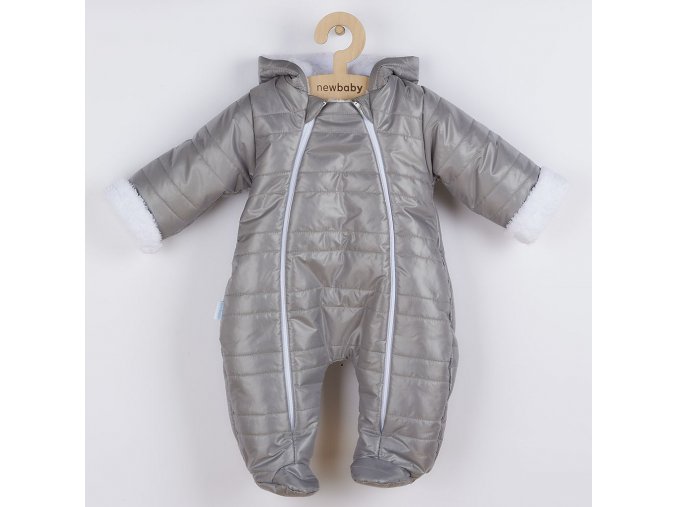 Zimná dojčenská kombinéza s kapucňou s uškami New Baby Pumi grey