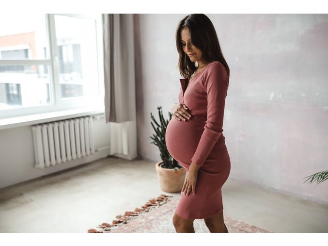 Tehotenské a dojčiace šaty rebrované Tummy milk & love tmavo ružová