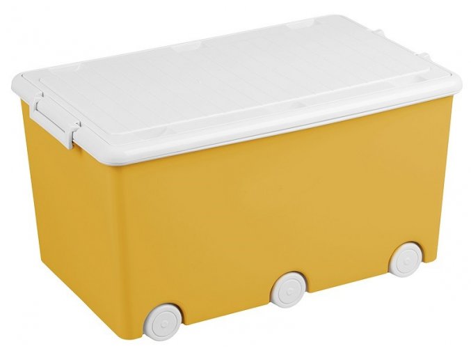 Viacúčelový box na hračky na kolieskach Tega žltý