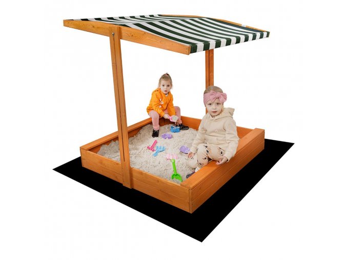 Detské drevené pieskovisko so strieškou Baby Mix 120x120 cm zeleno-biele