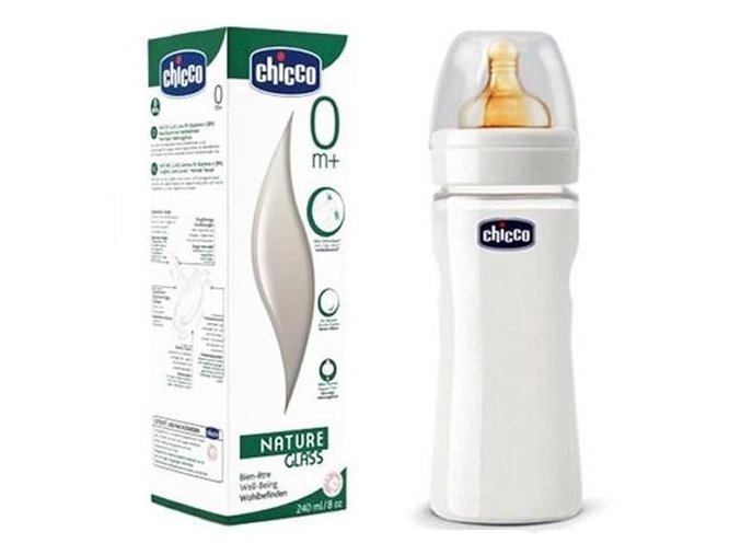 Dojčenská fľaša Chicco Nature Glass - SKLO 240 ml kaučuk