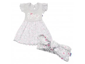 Dojčenské letné bavlnené šatôčky s čelenkou New Baby Happy Flower sivé