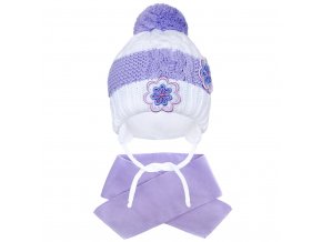 Zimná detská čiapočka so šálom New Baby kvietočky fialová