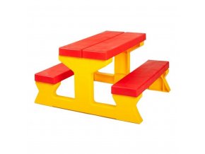 Detský záhradný nábytok - Stôl a lavičky červeno-žltý