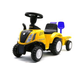 Detské odrážadlo traktor s vlečkou a náradim Baby Mix New Holland žltý