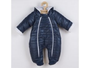 Zimná dojčenská kombinéza s kapucňou s uškami New Baby Pumi blue