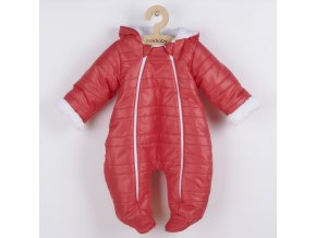 Zimná dojčenská kombinéza s kapucňou s uškami New Baby Pumi red raspberry