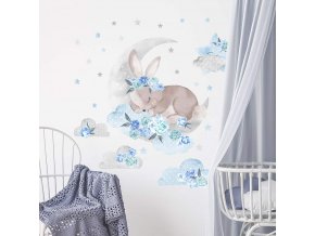 Samolepka na stenu Spiaci králik modrá