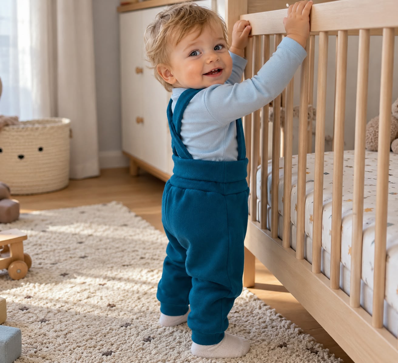 Dětské zateplené tepláčky s traky Baby-Smile z hřejivé teplákoviny s počesem