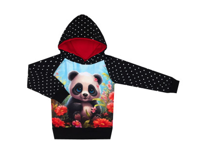 Mikina s kapucí - Puntík černý - panda