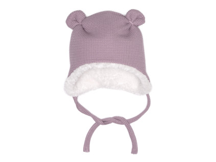 Čepička s oušky zimní VAFLE - Světle fialová s beránkem
