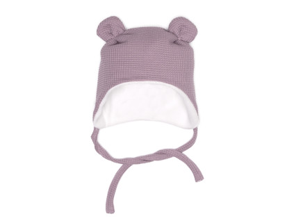 Čepička s oušky zimní VAFLE - Světle fialová s fleecem