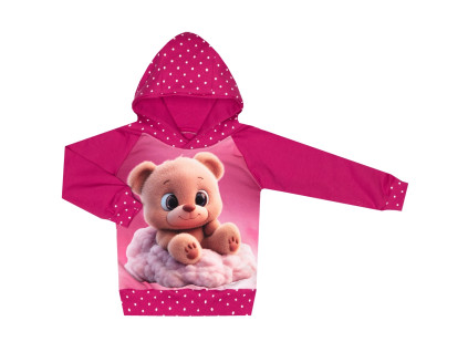 Mikina s kapucí - Puntík fuchsie - medvídek